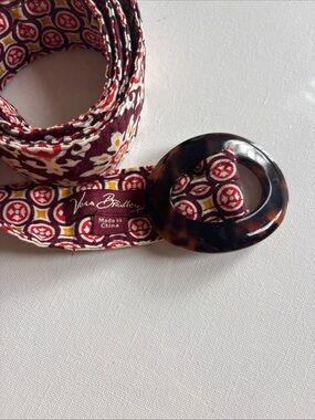 Vera Bradley Burgundy Geometric Floral Fabric Belt with Tortoise Ring
